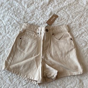 Organic denim high waisted mom shorts